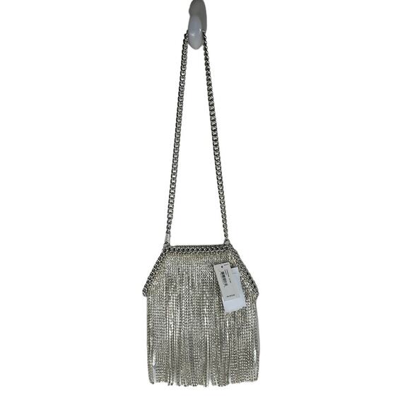 NWT Jessica McClintock Chrissy Silver Curtain Rhinestone Fringe Clutch - Picture 2 of 6